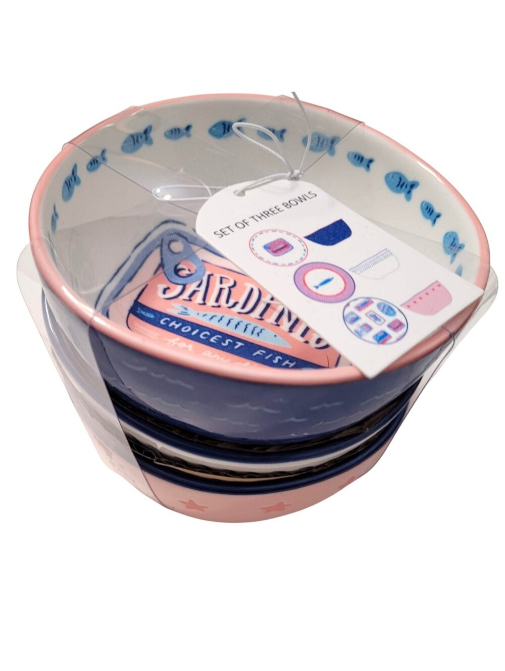 Ceramic Bowl Set of 3 Sardines Fish Coastal Prima Design Bowls